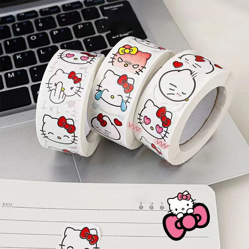 

500pcs Kawaii Sanrio Stickers Roll Hello Kitty Kuromi My Melody Cartoon Sealing Labels Sticker Decoration Reward Decals Kid Gift