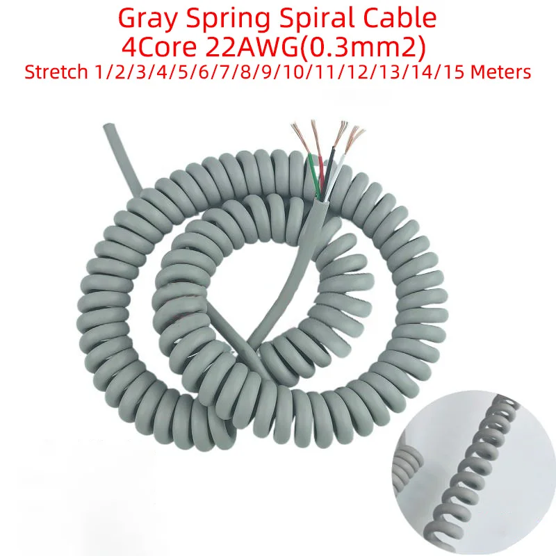 4cores 22AWG 0.3mm2 šedá jaro spirála lanko bovdenu teleskopická drát připoutat se 1/2/3/4/5/6/7/8/20meters stretchable drát shrinkable lanko bovdenu