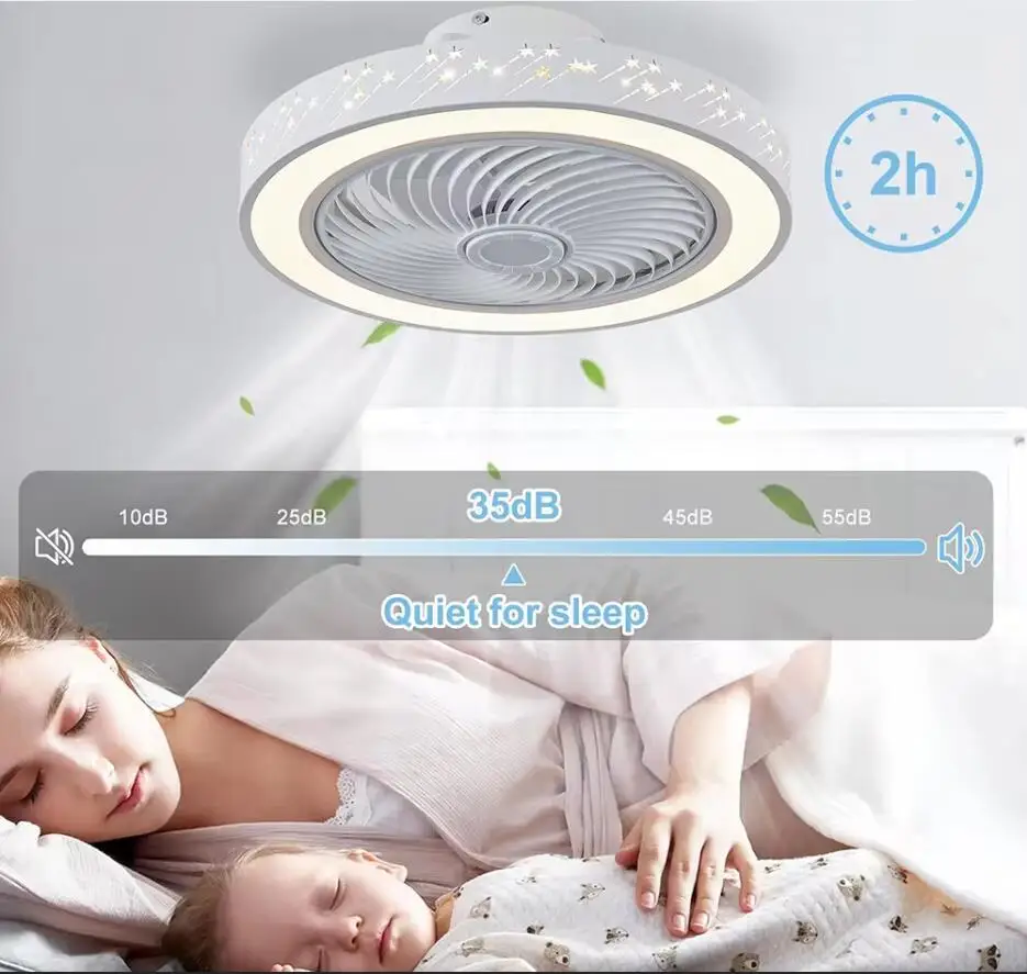 46CM Smart App Ceiling Fan with Light Remote Control LED Dimmable 6 Speeds Timer Flush Mount Enclose Design Ceiling Fans Lamp