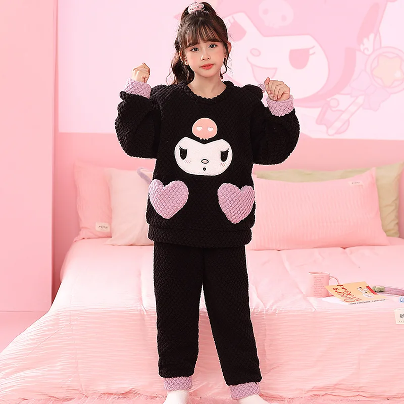

Зимние плюшевые пижамы Sanrio Kuromi, теплые бархатные пижамы для девочек Y2K, мягкая утепленная фланелевая домашняя одежда для девочек
