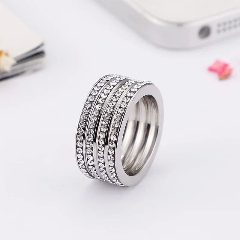Bague Fine En Acier Inox Avec Zirconiums - Alliance élégante Pour Femme, Taille Au Choix