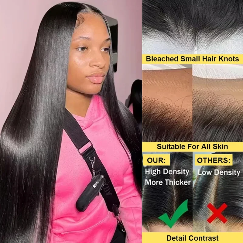 30 34 40 Inch 13x6 HD Transparent Bone Straight Lace Frontal Wigs 5x5 Glueless Wear and Go Human Hair Wig 200 Density for Women
