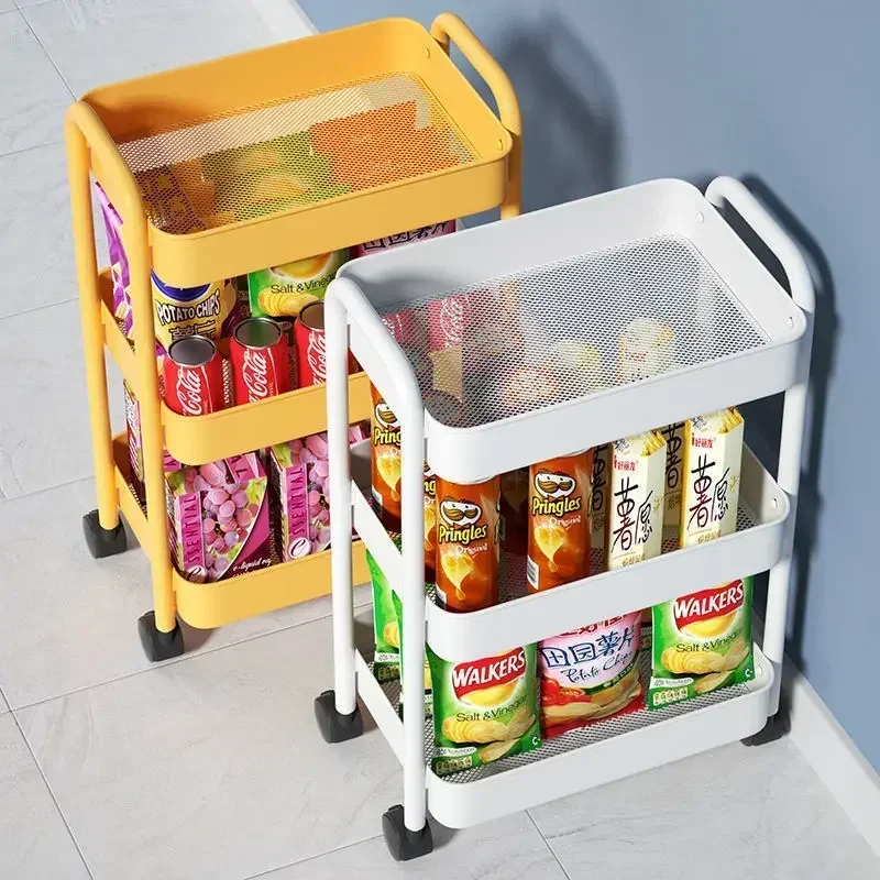 Small Cart Storage Rack Floor To Floor Multi-level Kitchen Bathroom Mobile Wheeled Storage Rack Baby Snack Trolley