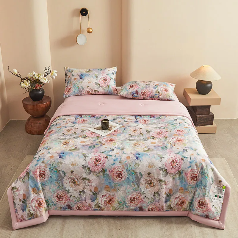 Floral Style Duvet Summer Blanket Cool Feeling Quilt Super Soft Comforter Adults Kids Room Quilt edredones (No Pillowcase)
