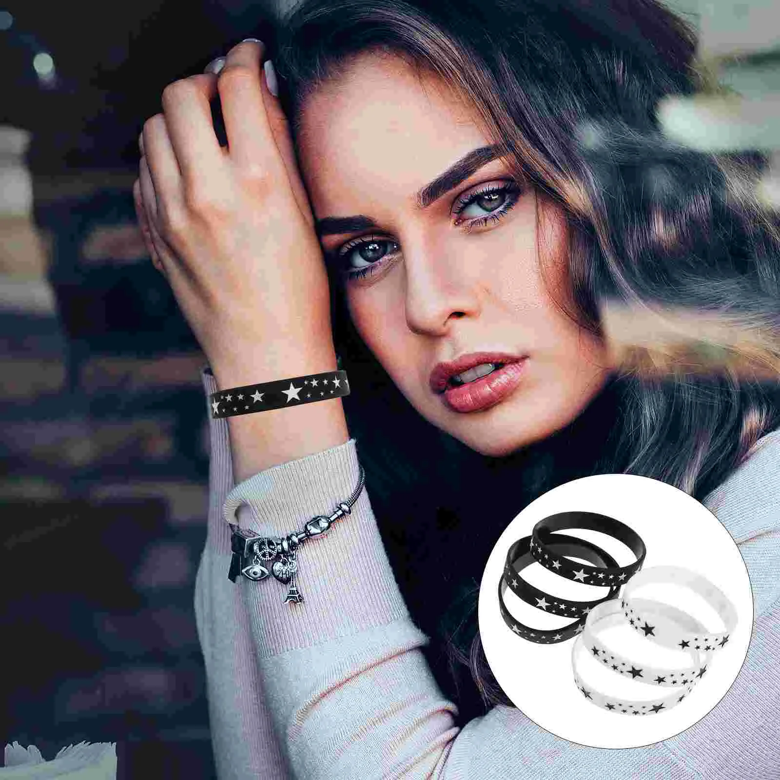 

6 Pcs Five-pointed Star Bracelet Unisex Silicone Bracelets Wrist Bands Elastic DIY Silica Gel Men Women Wristbands
