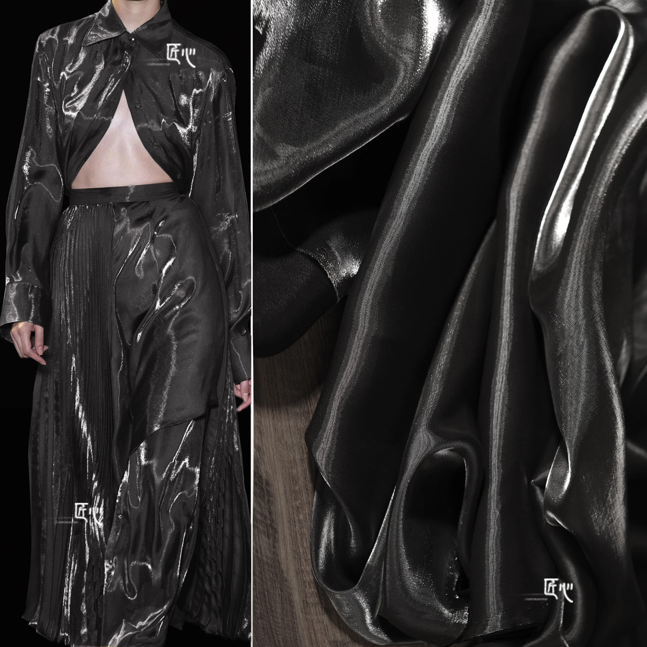

Two-Color Gradient Gray Black Cloth Fairy Super Bright Black Gray Silky Smooth Light Culottes Clothing Designer Cloth