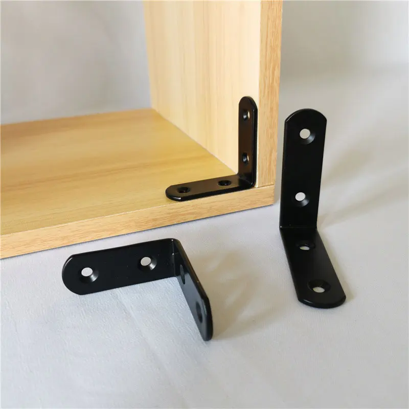 Black Stainless Steel L Brackets Small Right Angle Corner Brace Shelves Wood Furniture Chair Drawer 10PCS 20pcs Screws