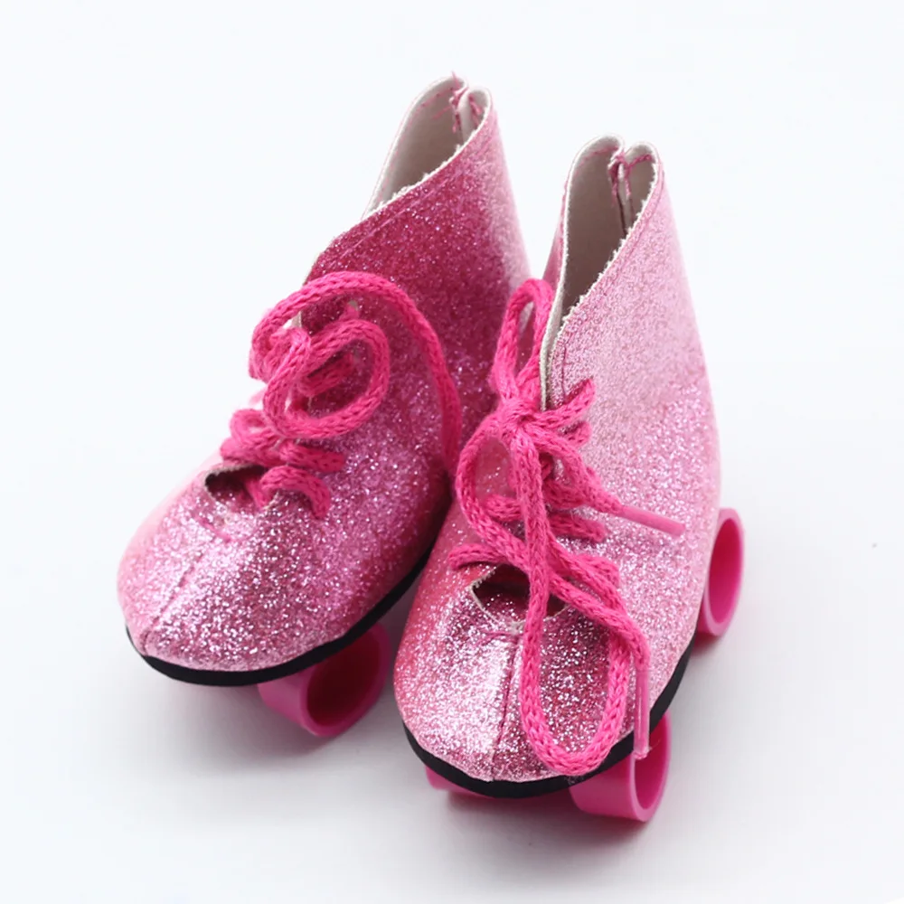Wholesale Pink/ White/Purple/Zebra Doll Handmade Skate Shoes Fit 43cm Born Baby Doll Boots 18 Inch Doll Shoes Children Gift 25 pink series dress clothes for baby 43cm