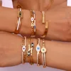 304 Stainless Steel Turkish Devil's Eye Blue Crystal Bracelet Ladies Jewelry Retro Drip Elegant Buckle Woman Bangle 2