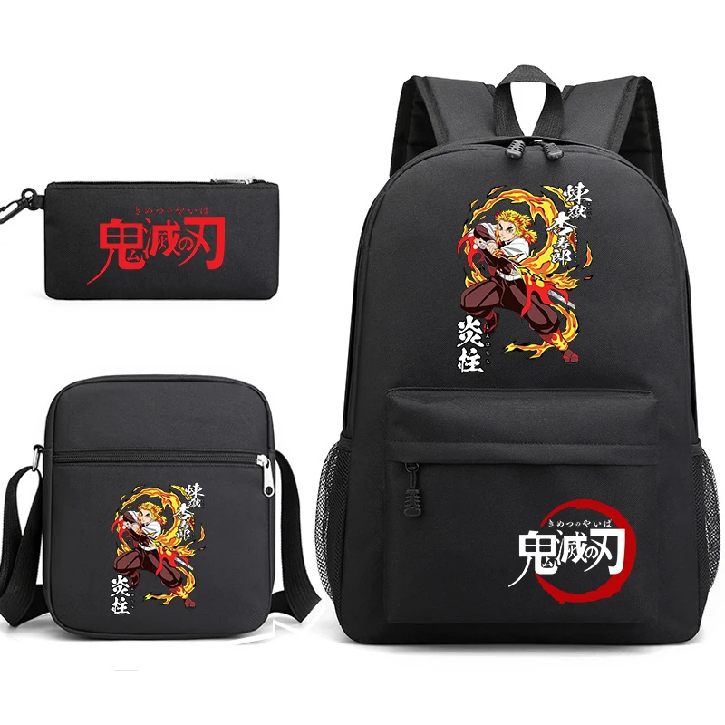 Demon Slayer Anime Print School Backpack Set 3Pcs with Shoulder Bag Pencil Case for Boys Girls 1