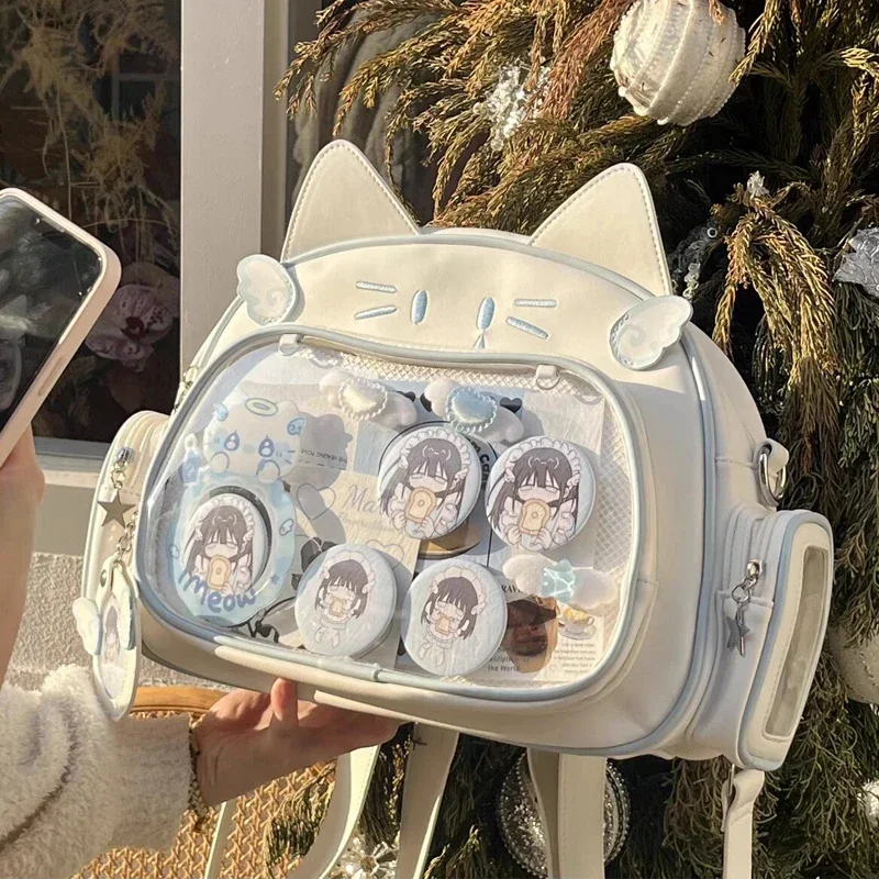 Backpacks for Women Y2K Korean Japan Kawaii Cat Ita Bag PU Girls Shoulder Crossbody Bags