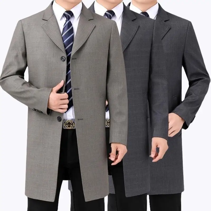

Осень 2022, деловой Повседневный модный однотонный Тренч с воротником с отворотом, свободное однобортное Мужское пальто большого размера, модель Q08