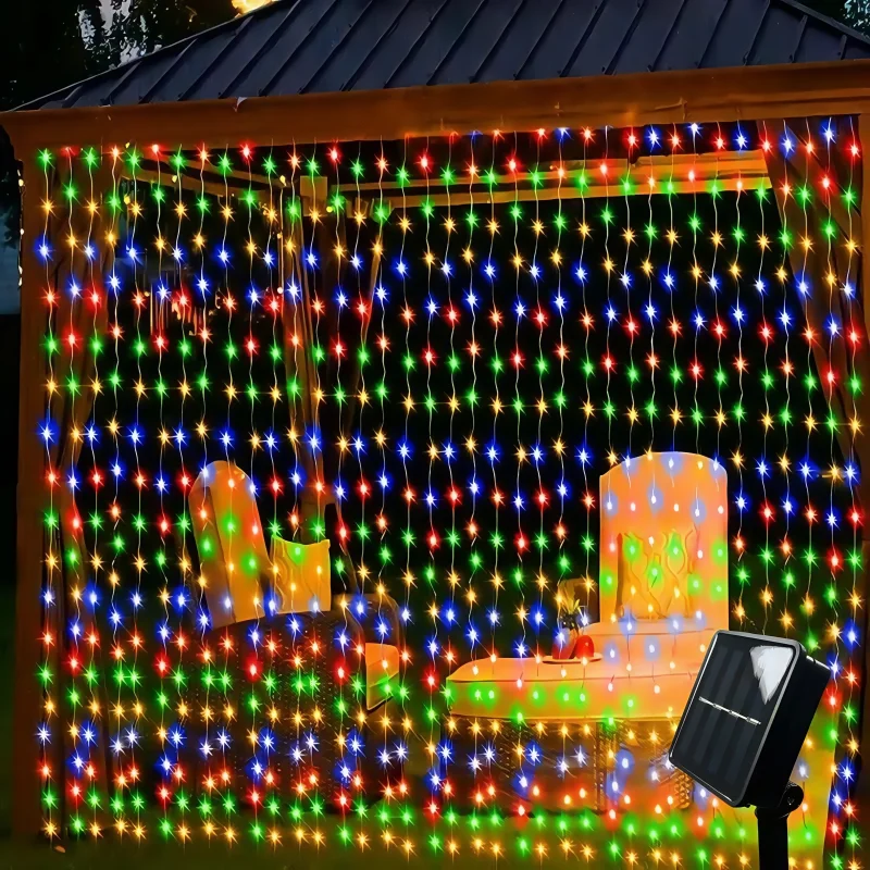 מנורות מחרוזת וילון חיצוניות סולאריות, מנורות פיירי מנחושת, מנורות קישוטיות לחג המולד, מתאימות למסיבות חתונה, חצרות