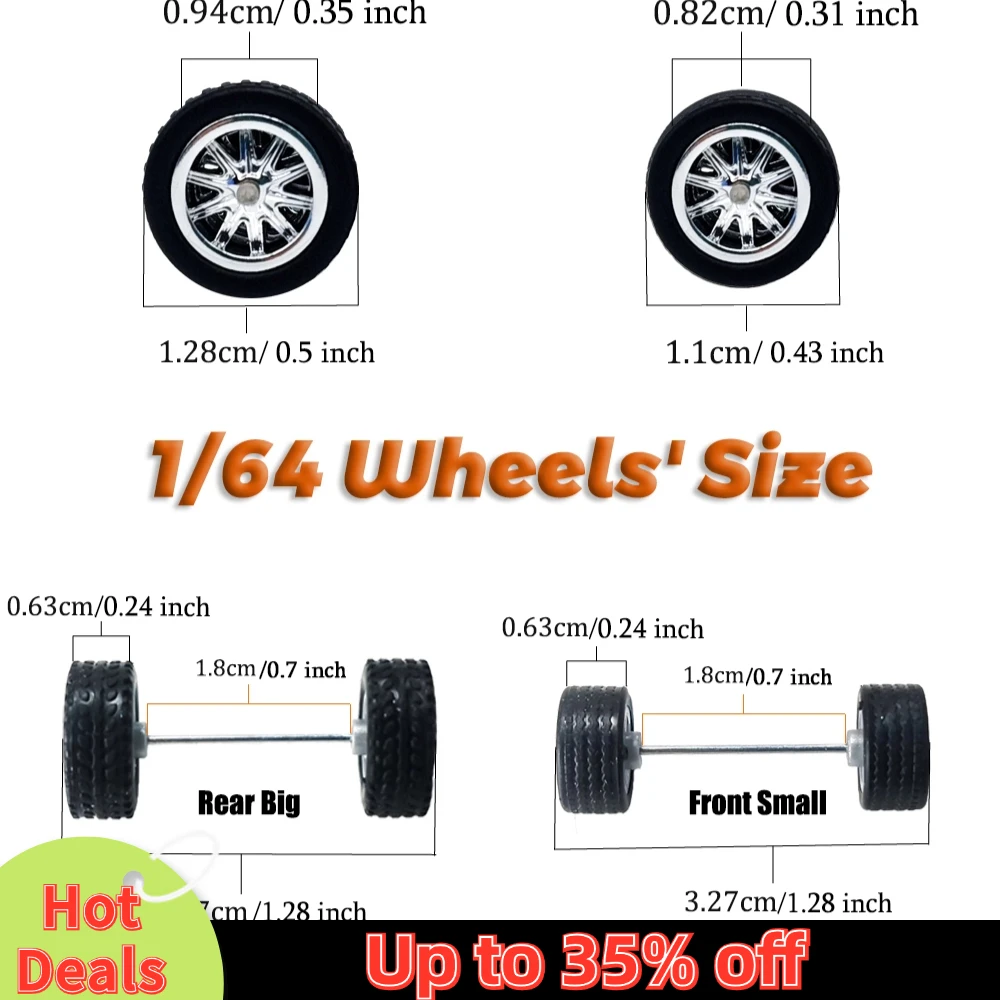 1/64 Model Car Electroplate Wheels with Detachable Tires Five Spoke Refitting Parts for Hot Wheels Matchbox D:11mm+13mm 1 Set 3