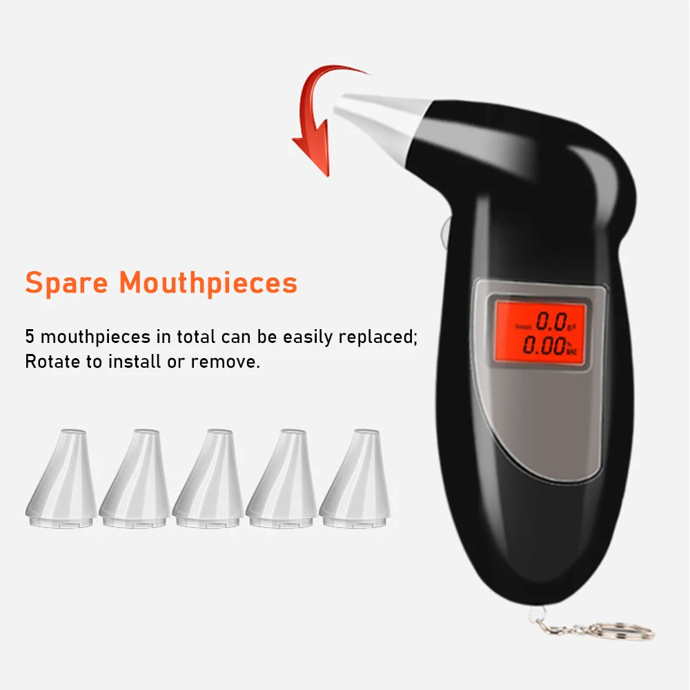 Alcohol tester Breathalyzer Breath Alcohol Detector with 5 Mouthpieces