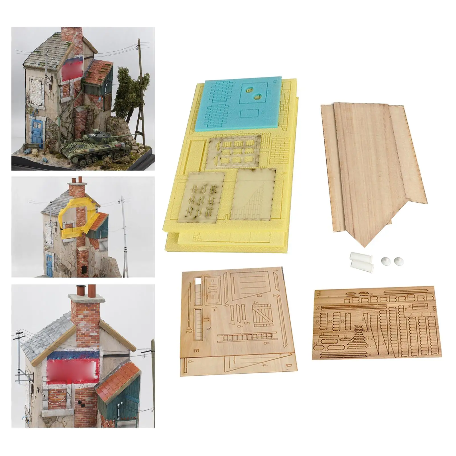 Hobby DIY Crafts Puzzles Model Kits Wood Ruins House 1:35 Miniature Diorama