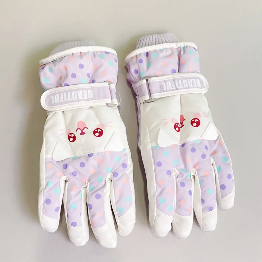 Kawaii Cartoon Children Ski Gloves Thicken Full Finger Kids Snowboard Gloves Keep Warm Riding Girls Skiing Gloves Camping