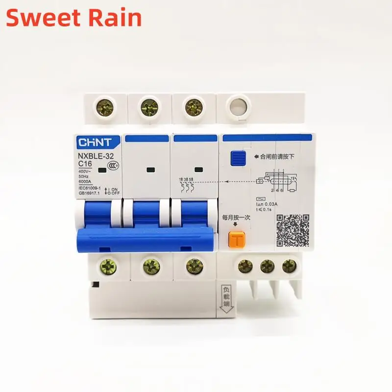 

New CHINT Residual Current Circuit Breaker NXBLE-32 3P 30mA C6A 10A 16A 20A 25A 32A Circuit breaker Replace DZ47LE-32 3P RCBO