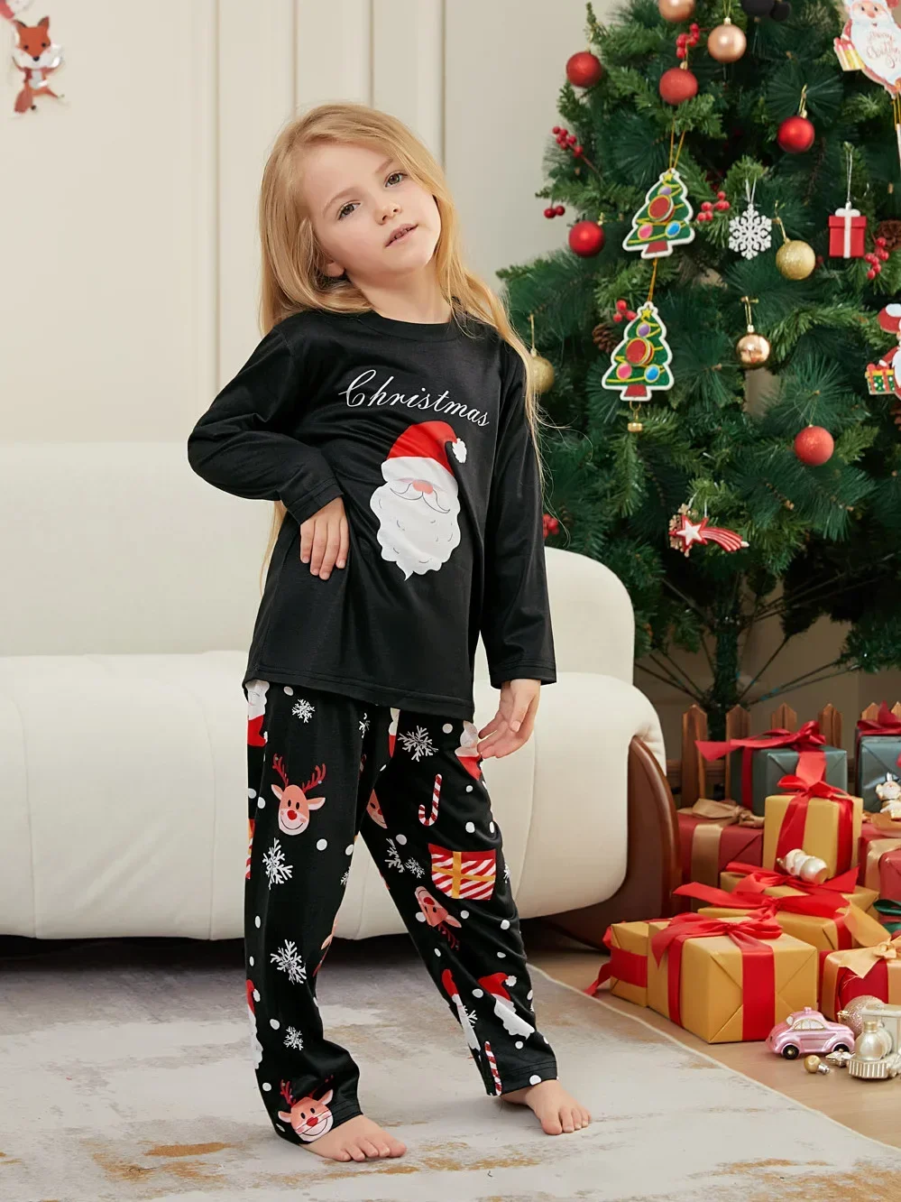 Christmas Santa Print Family Pajamas Adult Kids Matching Outfits Casual Soft Clothing Set Baby&Dog Romper Pjs New Year's Clothes
