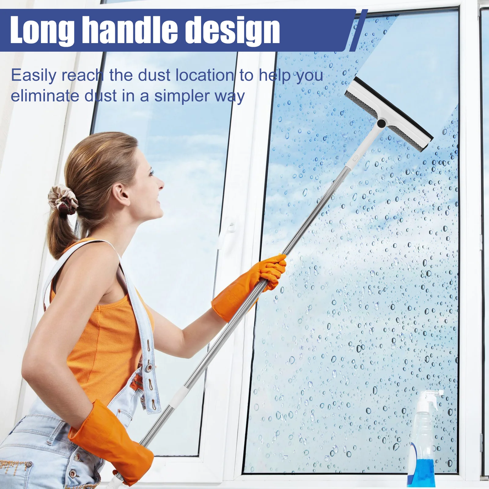 53 Inch Window Cleaner 2-in-1 Sponge Squeegee & Scrubber 180-Degree Rotatable Extendable Outdoor For Glass Mirror