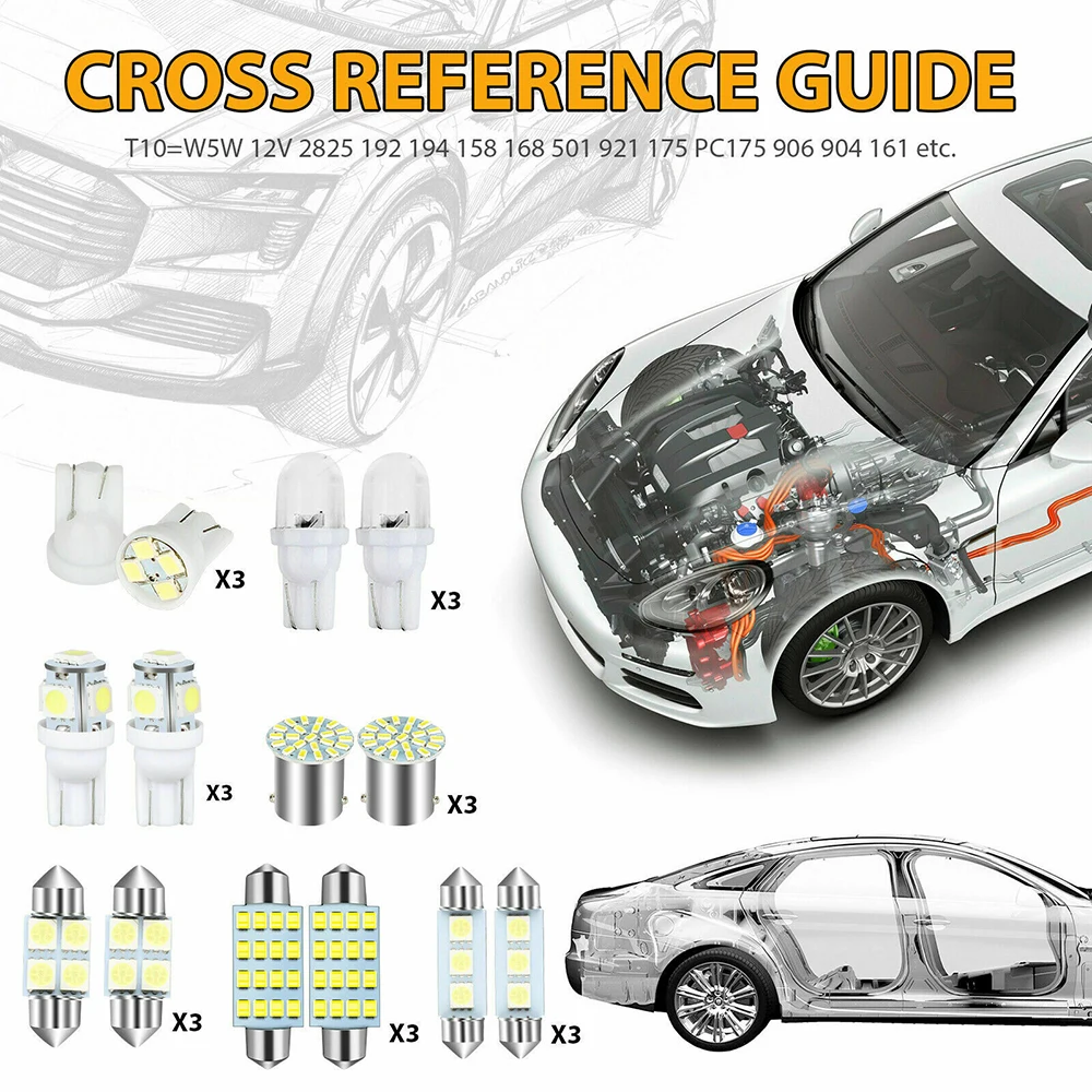 Car Interior White LED Light Mini Bulbs Kit 6000K Canbus Combo Map Trunk Dome Footwell Lamp License Plate Lights Bulbs led car lights,led lights,led bulbs,car interior lights