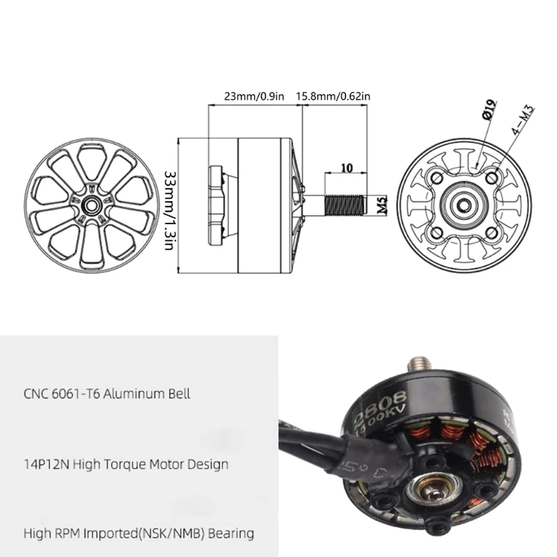 Y1UB 1pc/4pcs A2808 1100KV 모터 7in 프로펠러 원격 제어 쿼드콥터를 횡단하는 FPV용 강력한 브러시리스 모터