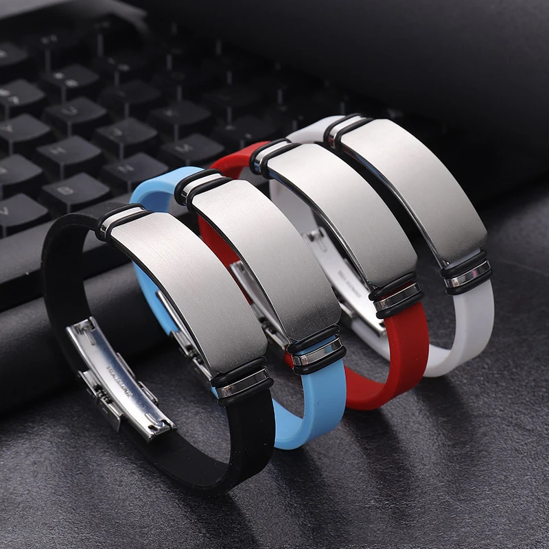 10pcs Stainless Steel Plate Blank To Record Silicone Bracelets Metal Plate Blank For Engrave Silicone Bracelet Mirror Polished 6