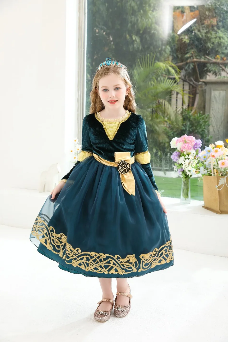 Mädchen Merida Cosplay Prinzessinnenkleid Kinder Performance-Kleidung Herbstkleid Halloween Karneval Party Langarm-Outfit – Detail 6