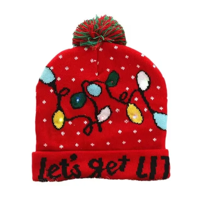Festive Flashing LED Light-Up Christmas Hat - Snowman Winter Warm Knit Cap