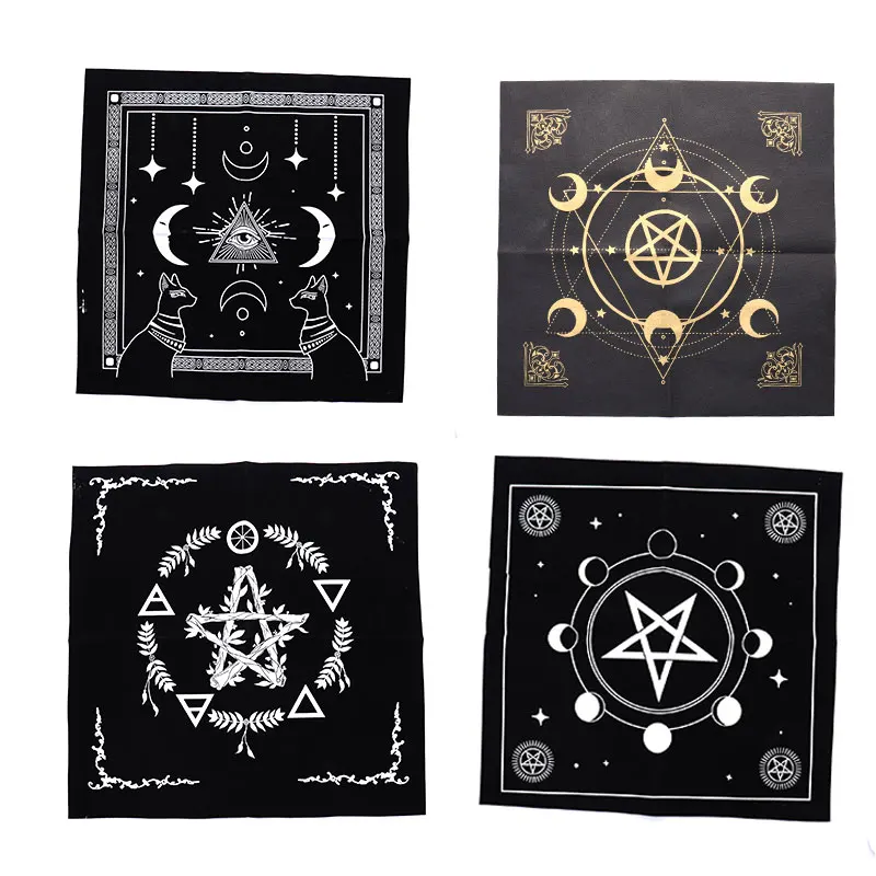 Tarots Tablecloth Triple Moon Pentagrams Pagan Altar Cloth Flannel Tarots Cloth