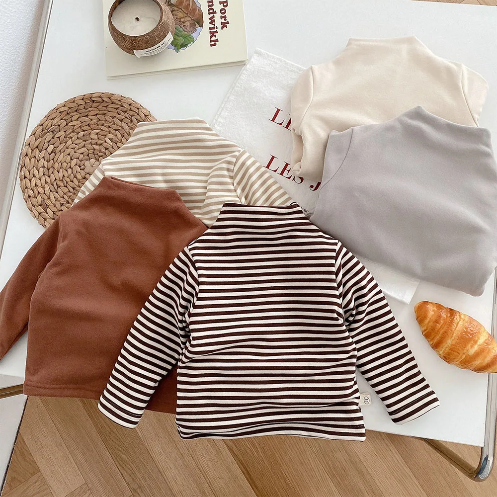 

Toddler Shirts Girls Striped Turtleneck Plus Velvet Thicken Warm Winter Children Clothing Kids Long Sleeve Tops For Christmas