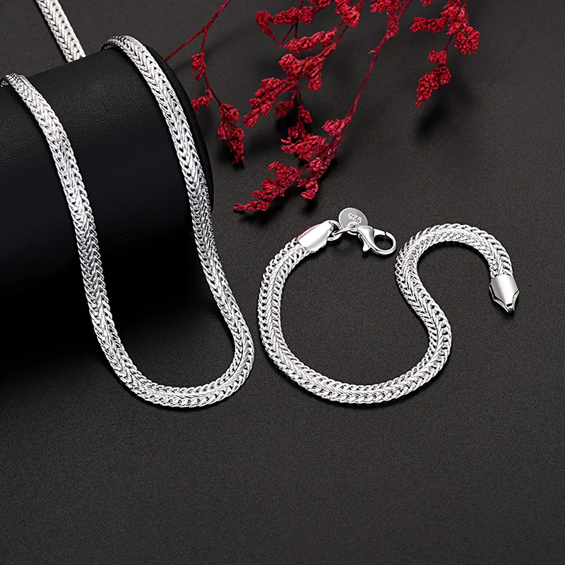 Luxury silver color fine 6MM geometry chain bracciale neckalce set di gioielli per donna uomo fashion Party accessori da sposa