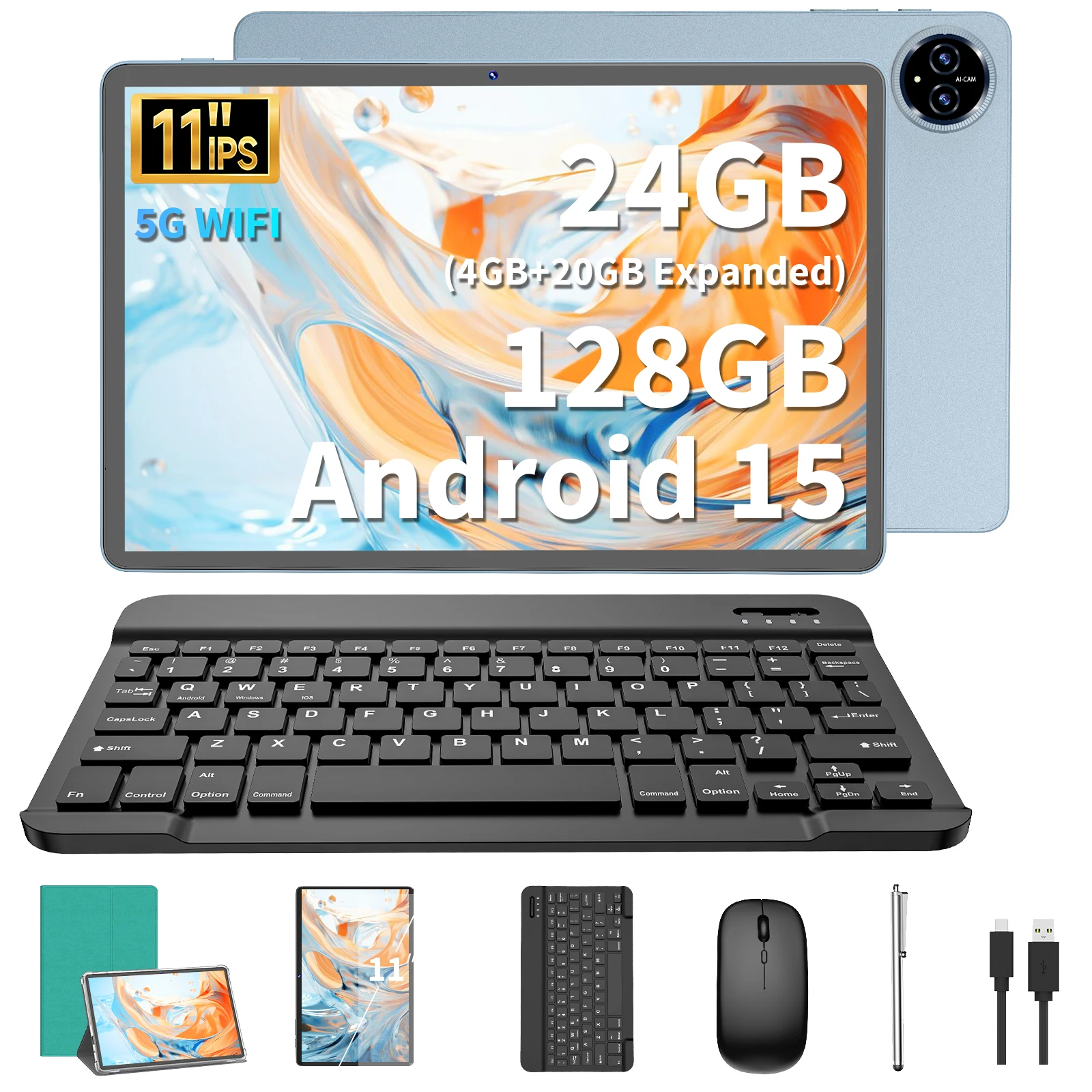 2025 Relndoo 11 インチ Android 15 タブレット、24GB (4+20