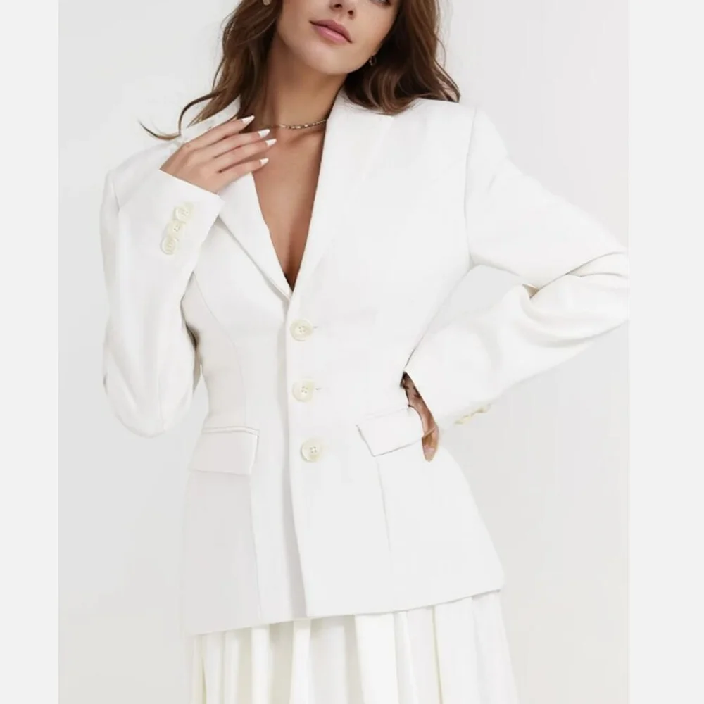 Autumn Single-breasted Buttons Slim Waist Blazer Boyfriend Retro Women Pad Shoulder Full Sleeve Suit Female Coat
