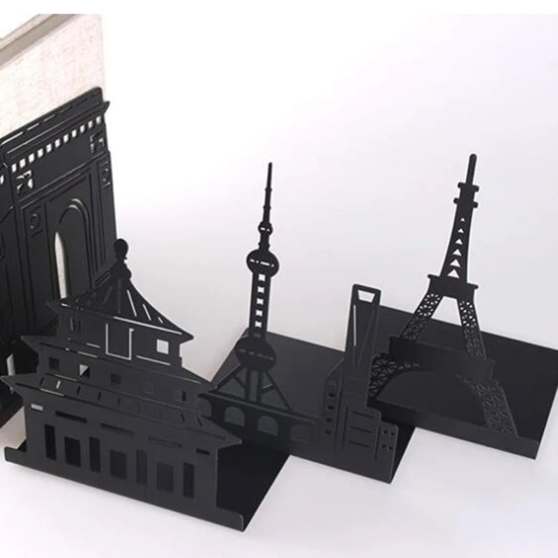 Book Organizer Book Holder Book Stand Stylish Premium Metal Bookends for Creative Hollow-out Art Landmark Book Stands