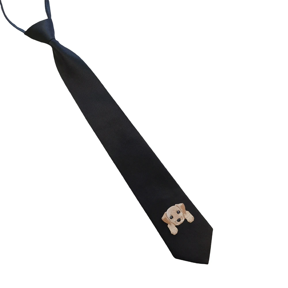 Neck Tie 49CM Animal Embroidery Lazy Tie Homecoming Student Zipper Tie Jk Collar Solid Color for Academic Nightclub Style