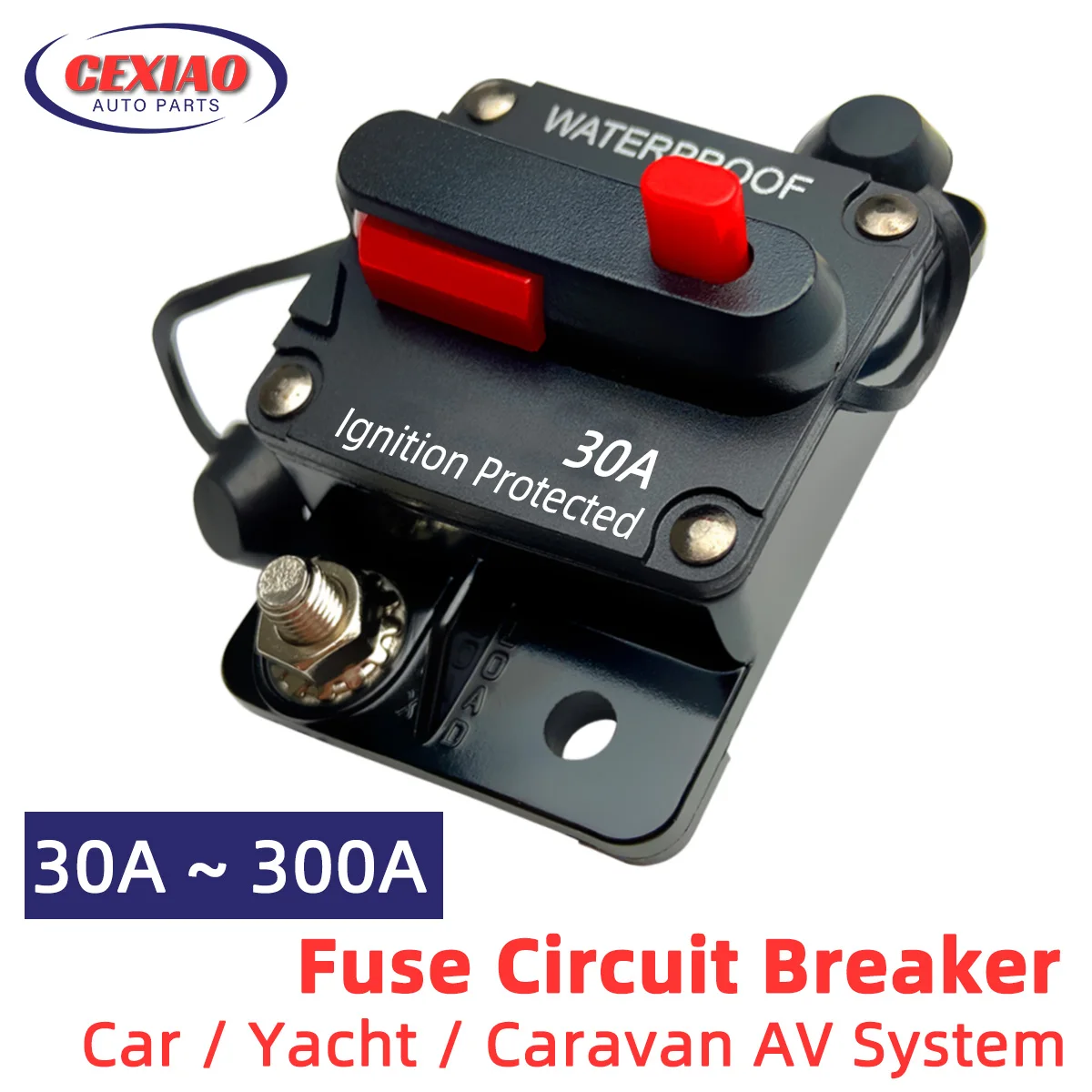 

30A to 300A Circuit Breaker Fuse Manual Reset Inline Fuse Inverter Waterproof Auto Car Yacht AV Aduio Video System IP6 12V 48VDC