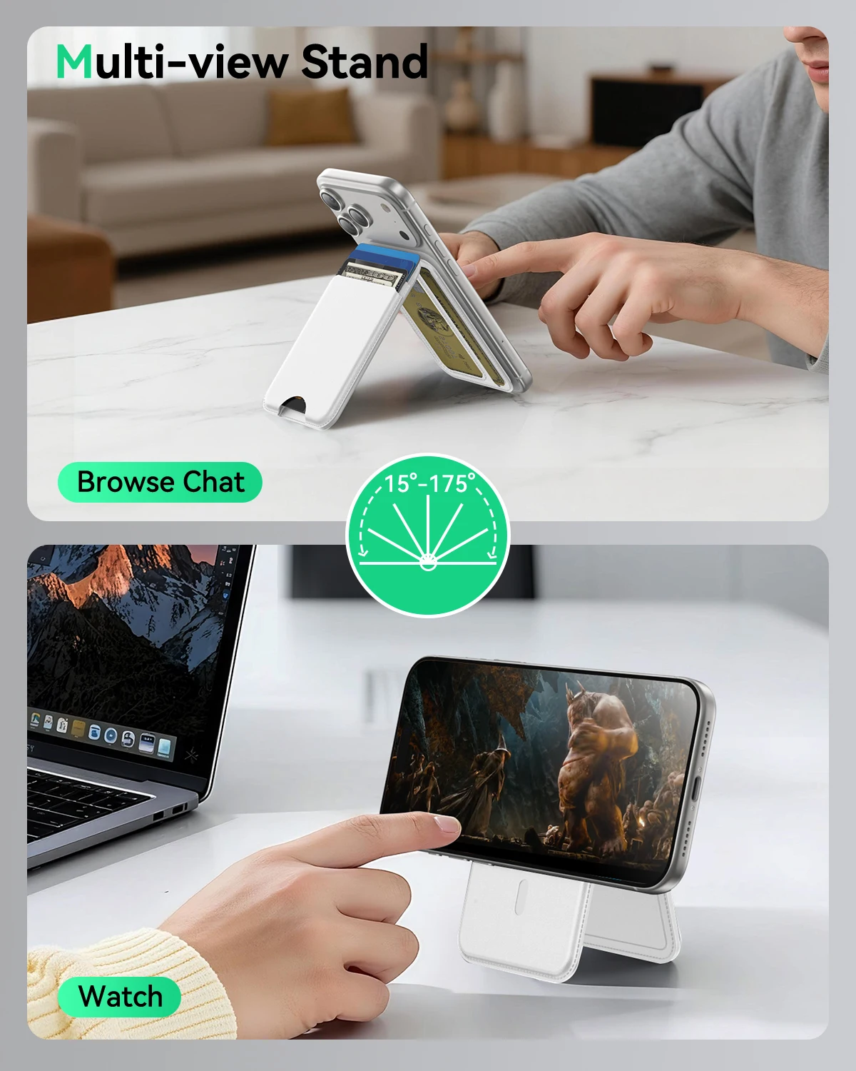 MagSafe 스탠드형 지갑, 5개 카드 수납, 아이폰 17/16/15/14/13/12 Pro Max Plus Air 시리즈용 슬림 가죽 마그네틱 지갑
