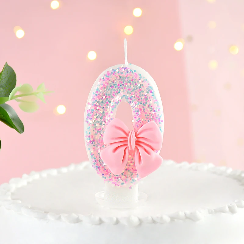 Candele Di Compleanno Rosa Per 26° Anno - Set Con Numeri Glitterati E Fiocco Di Perle E Candeline Sfumate - 2