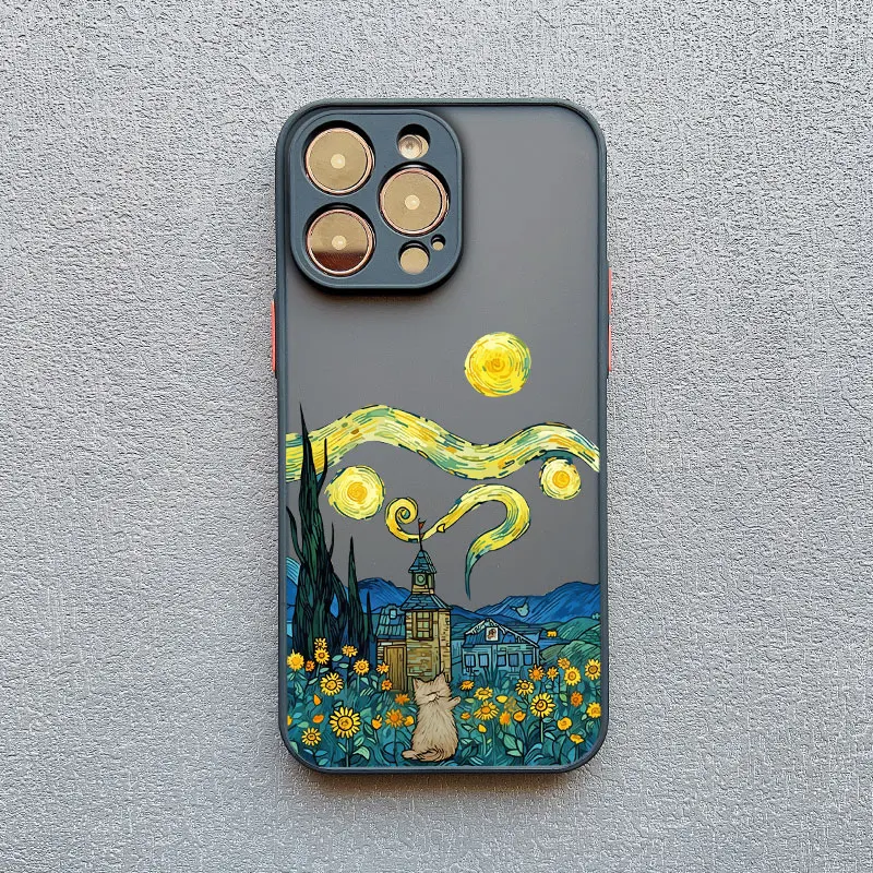 Ölgemälde Sonnenblumen Katzen-Kunst Ästhetische Handyhülle für iPhone 17 Pro Max 15 14 13 12 11 Pro Max Mini 16 14 Plus X XR XS Hüllen – Detail 2