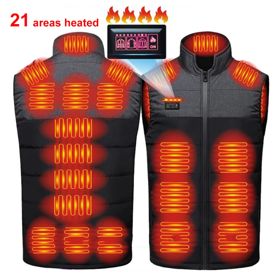 USB Heating Vest Men Winter Warm Vests Infrared 21 Heating Areas Sleeveless Jacket Electric Heated Vest Male