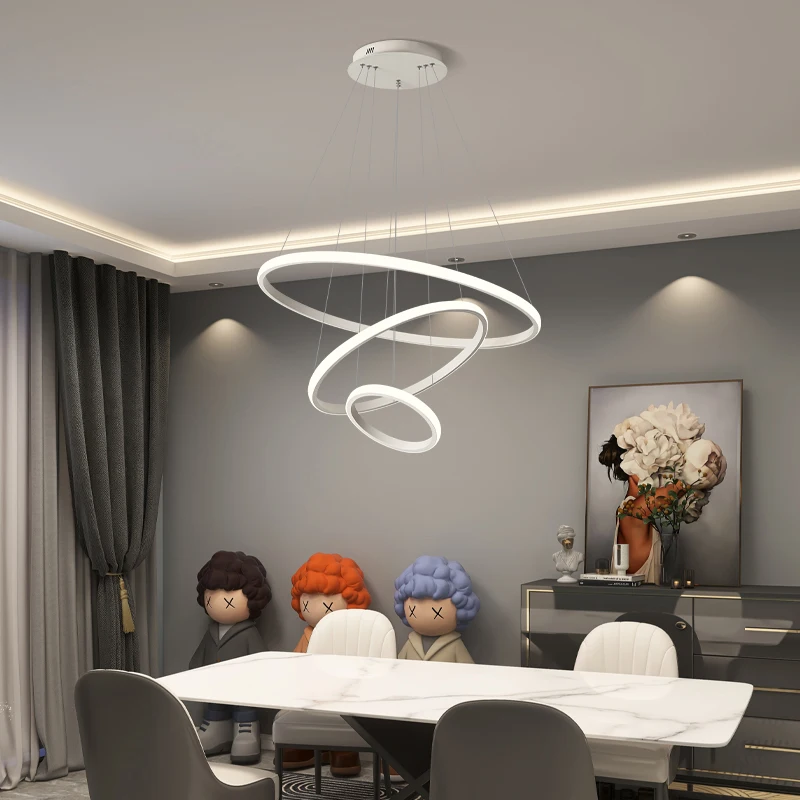 Metal Rings LED Chandelier - 4 Circles (20+40+60+80cm), 100W Dimmable, Remote Control, 3000-6000K, Black