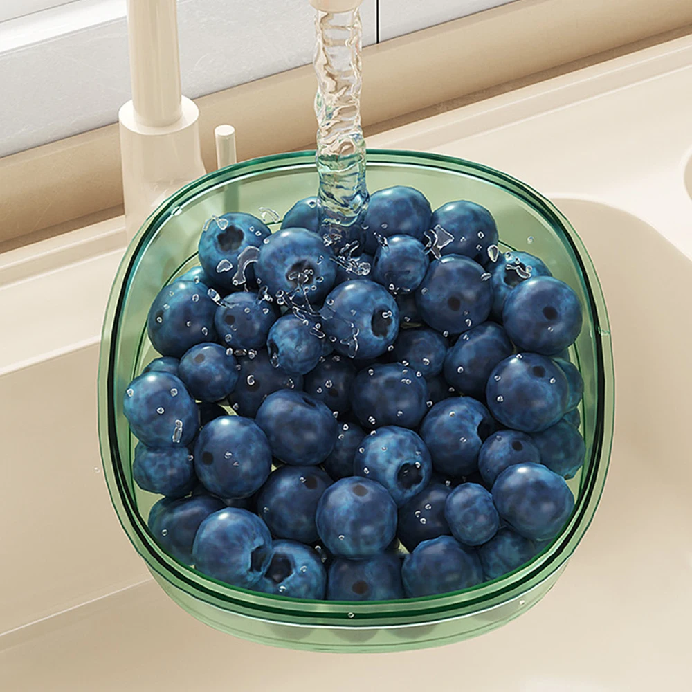 Home Kitchen Drain Basket Vegetable Basket Plastic Double-layer Drain Home Vegetable Basin Fruit Plate Japanese Light Luxury