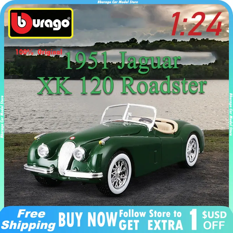 

Bburago 1:24 Jaguar Xk 120 Roadster 1951 Model Car DiecastEdition Sports Rally Car Alloy Luxury Vehicle Toys Collection Gift