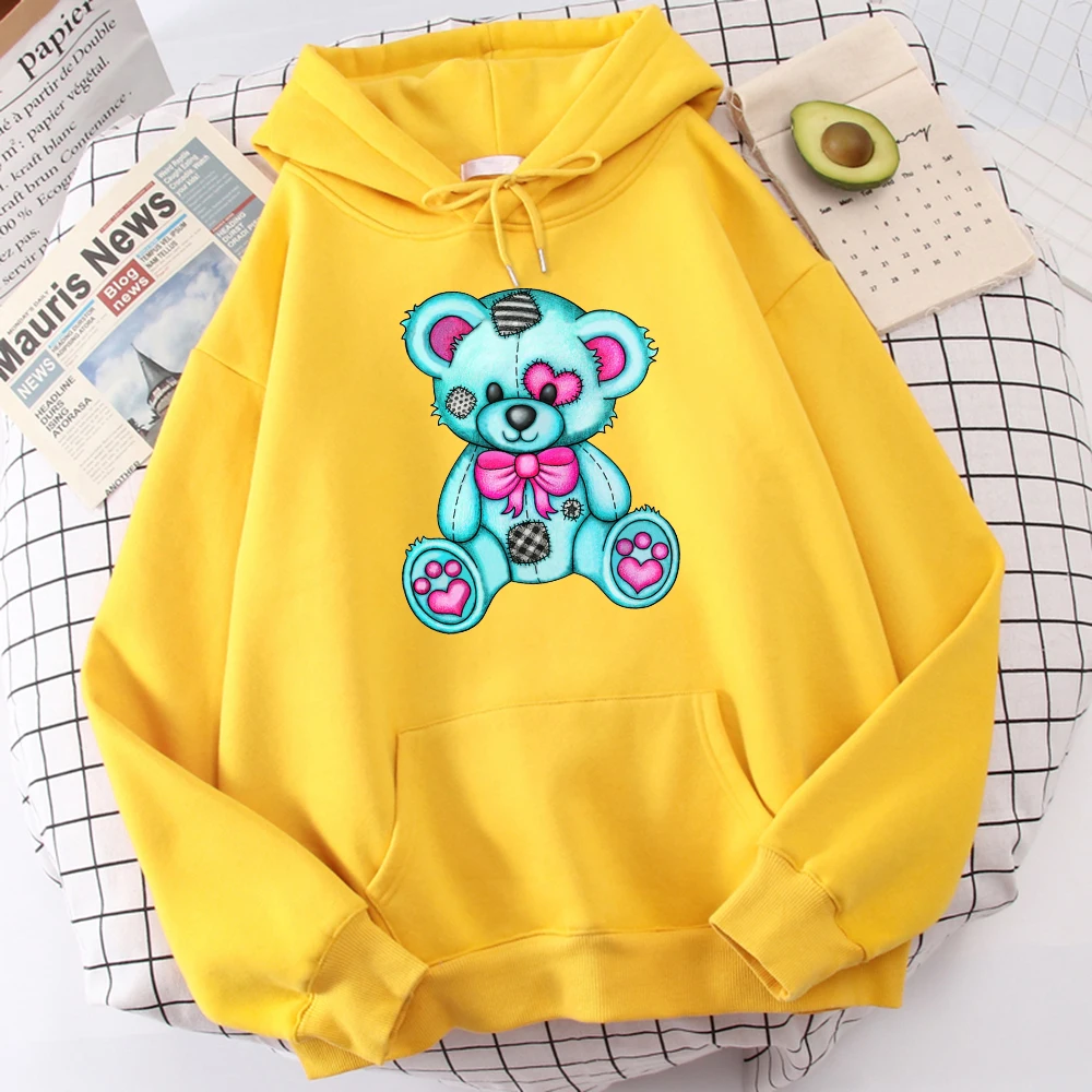 

Kawaii Blue Patch Bear Print Hoodies Male Unique Fleece Sweatshirt Versatile Fashionstreetwears Classical Spiritual Hoodie Men