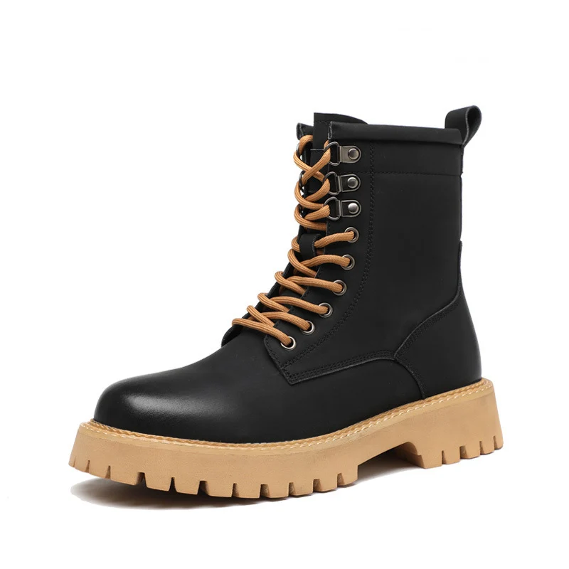 

British style men's leisure desert boots black brown genuine leather shoes cowboy platform boot high top motorcycle botas hombre