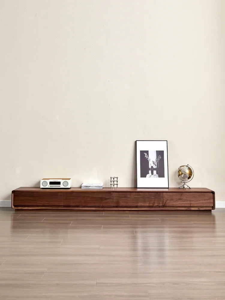 

Customized TV cabinet made of solid wood, Nordic minimalist modern small living room, floor to ceiling black walnut, white oak,