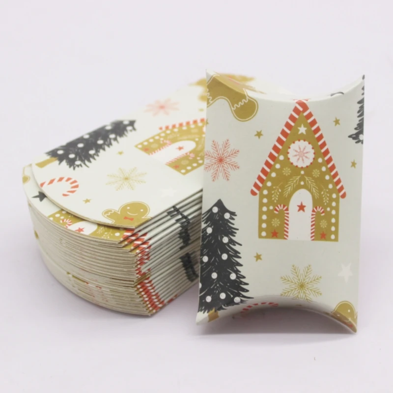 thumbnail image 1 of 10 cajas de almohada grandes hechas a mano de 8 x 5,5 x 2 cm con ventanas, caja de embalaje de regalo de Navidad feliz de color blanco/cuero, regalo de Navidad, 1 of 5