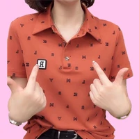 Ele Women's ort Sve T-irt New High-End Printed Letter  Loose Slimming Summer Large Size Top Small irt