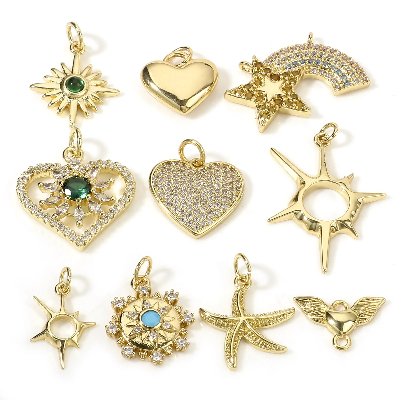 1pc neue Kupfer Charms Gold Farbe Herz Stern mehrfarbigen Strass Anhänger DIY Halskette für Frauen Hochzeits feier Schmuck Ergebnisse